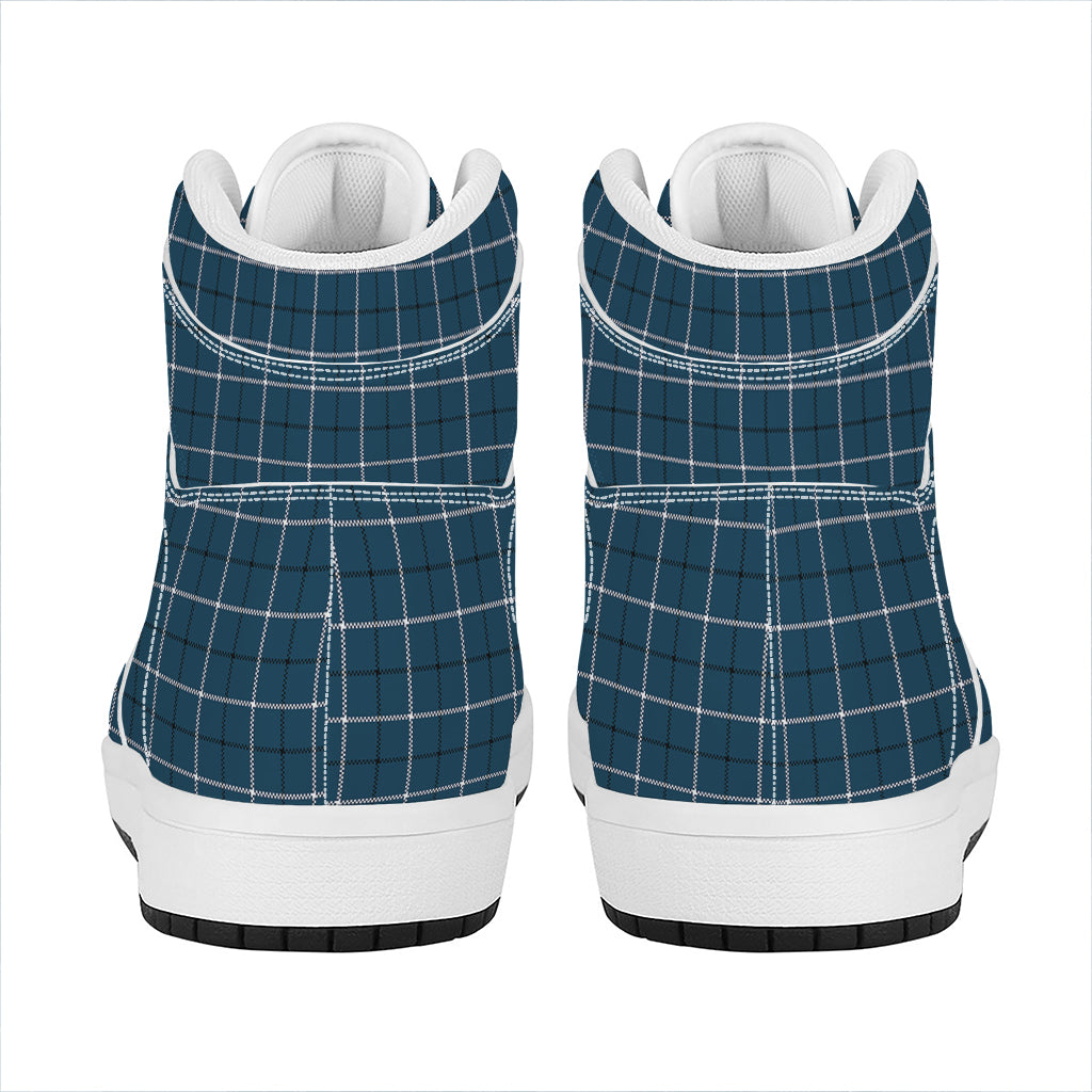 Deep Blue Tattersall Pattern Print High Top Leather Sneakers