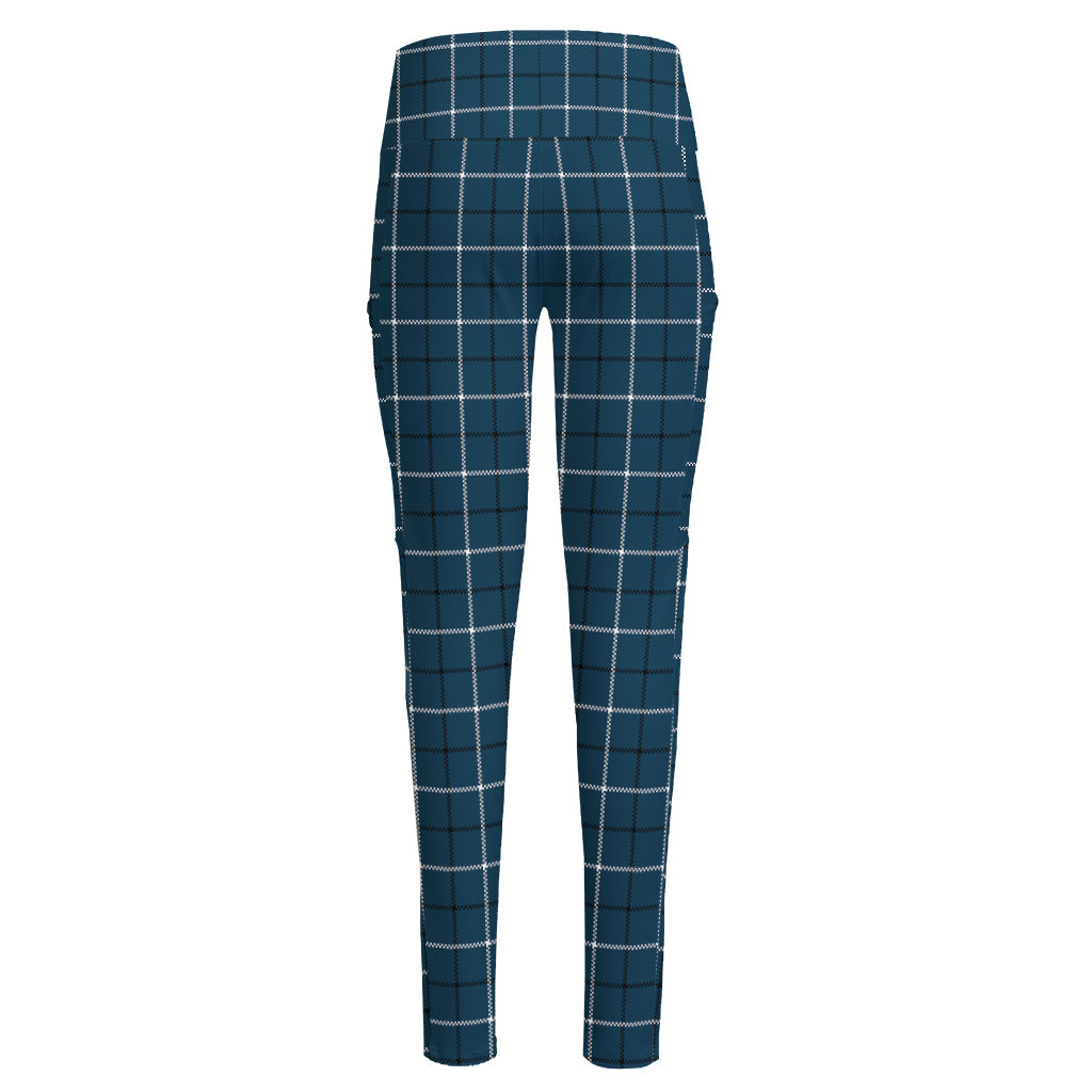 Deep Blue Tattersall Pattern Print High-Waisted Pocket Leggings