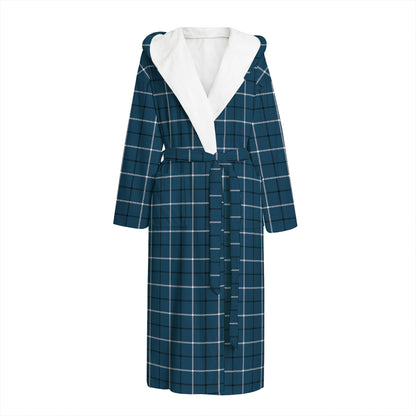 Deep Blue Tattersall Pattern Print Hooded Bathrobe