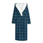 Deep Blue Tattersall Pattern Print Hooded Bathrobe