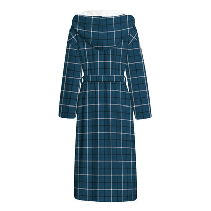 Deep Blue Tattersall Pattern Print Hooded Bathrobe