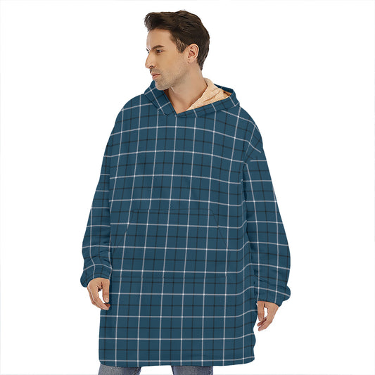 Deep Blue Tattersall Pattern Print Hoodie Blanket