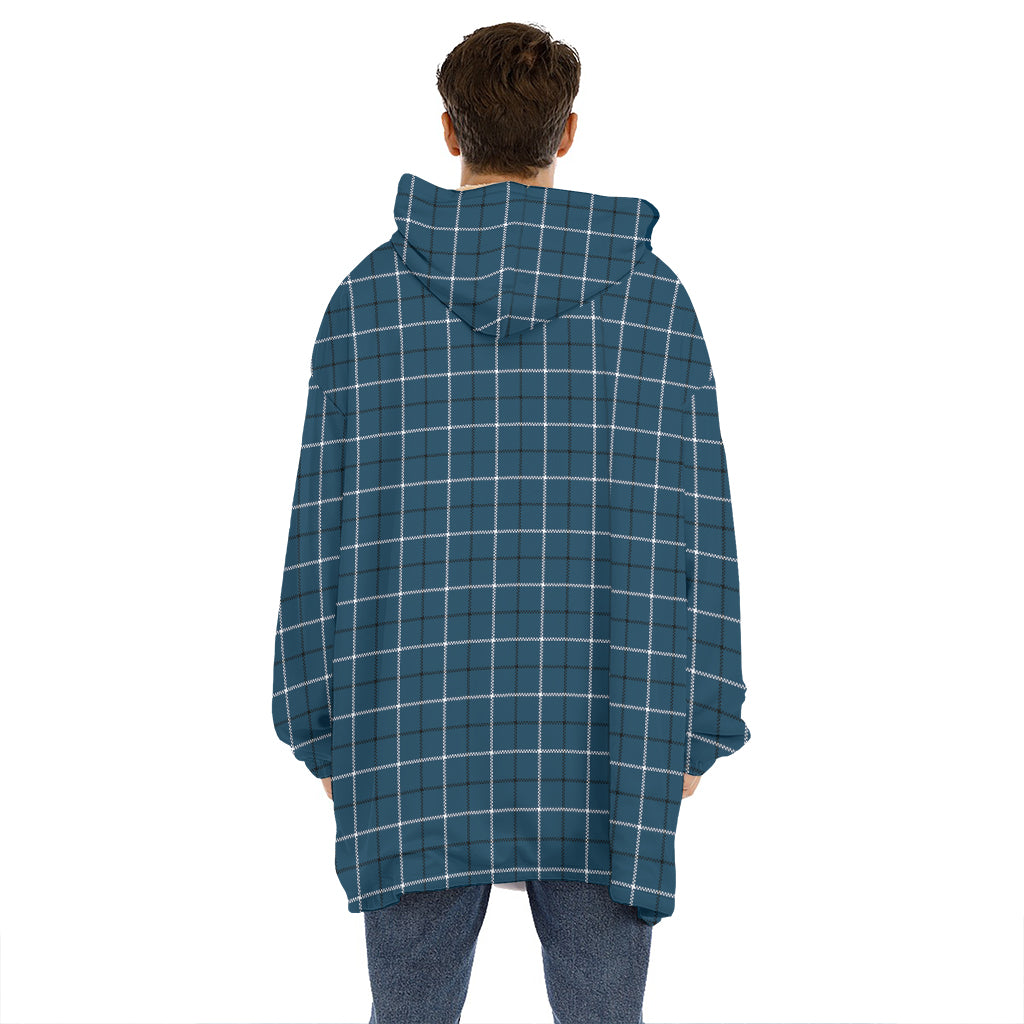 Deep Blue Tattersall Pattern Print Hoodie Blanket