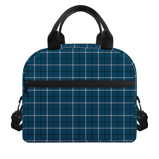 Deep Blue Tattersall Pattern Print Insulated Lunch Bag