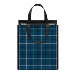 Deep Blue Tattersall Pattern Print Insulated Lunch Tote