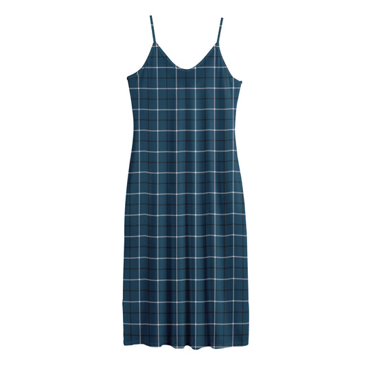 Deep Blue Tattersall Pattern Print Jersey Midi Cami Dress