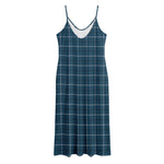 Deep Blue Tattersall Pattern Print Jersey Midi Cami Dress