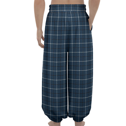 Deep Blue Tattersall Pattern Print Lantern Pants