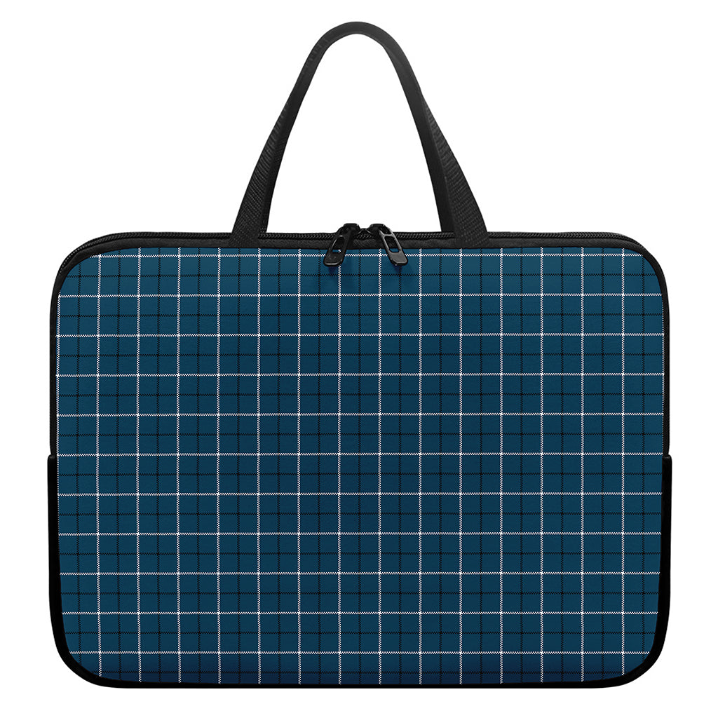 Deep Blue Tattersall Pattern Print Laptop Sleeve With Handle
