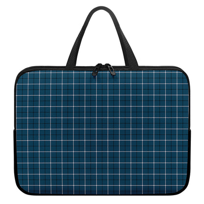 Deep Blue Tattersall Pattern Print Laptop Sleeve With Handle