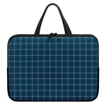 Deep Blue Tattersall Pattern Print Laptop Sleeve With Handle