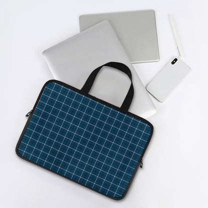 Deep Blue Tattersall Pattern Print Laptop Sleeve With Handle