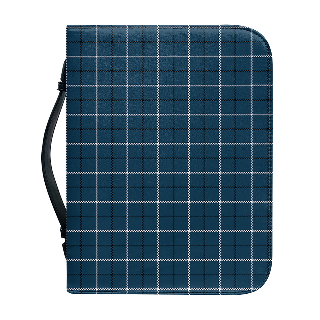 Deep Blue Tattersall Pattern Print Leather Bible Cover