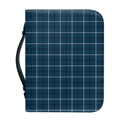 Deep Blue Tattersall Pattern Print Leather Bible Cover