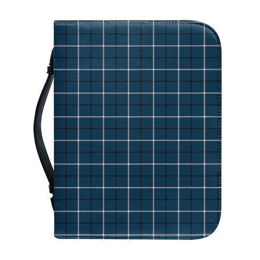 Deep Blue Tattersall Pattern Print Leather Bible Cover