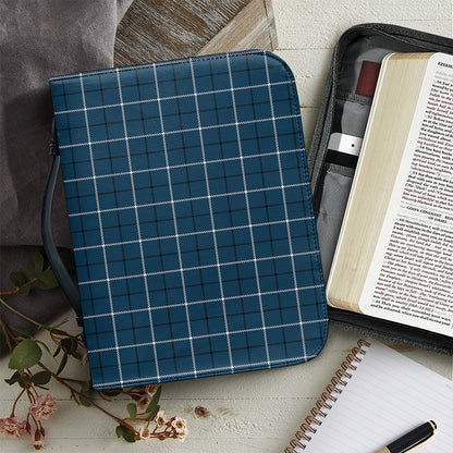 Deep Blue Tattersall Pattern Print Leather Bible Cover