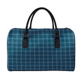 Deep Blue Tattersall Pattern Print Leather Duffel Bag