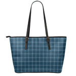 Deep Blue Tattersall Pattern Print Leather Tote Bag