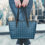 Deep Blue Tattersall Pattern Print Leather Tote Bag