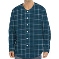 Deep Blue Tattersall Pattern Print Long Sleeve Baseball Jersey