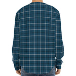 Deep Blue Tattersall Pattern Print Long Sleeve Baseball Jersey