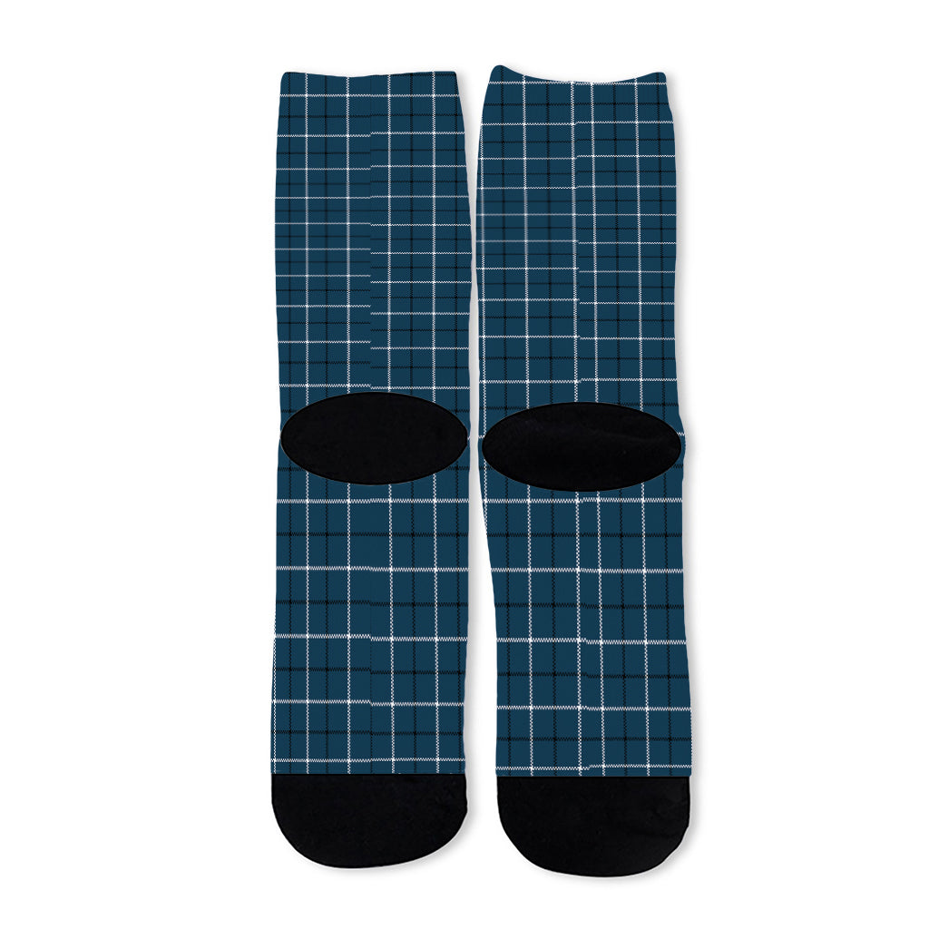 Deep Blue Tattersall Pattern Print Long Socks