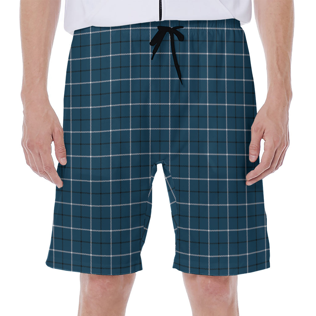 Deep Blue Tattersall Pattern Print Men's Beach Shorts