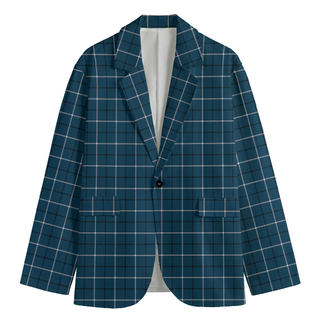 Deep Blue Tattersall Pattern Print Men's Blazer