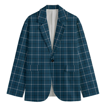 Deep Blue Tattersall Pattern Print Men's Blazer