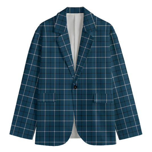 Deep Blue Tattersall Pattern Print Men's Blazer