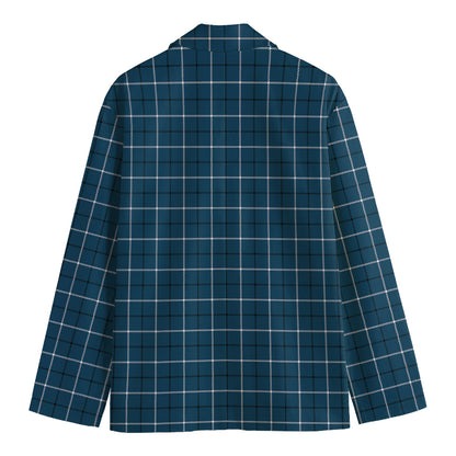 Deep Blue Tattersall Pattern Print Men's Blazer