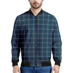 Deep Blue Tattersall Pattern Print Men's Bomber Jacket