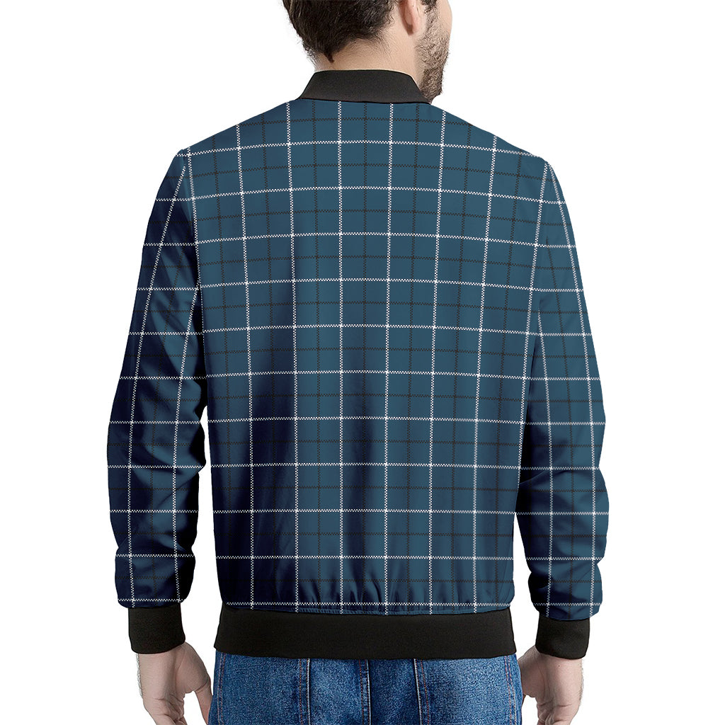 Deep Blue Tattersall Pattern Print Men's Bomber Jacket