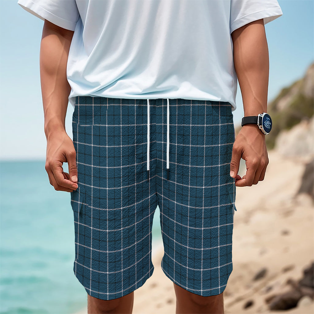 Deep Blue Tattersall Pattern Print Men's Cargo Shorts