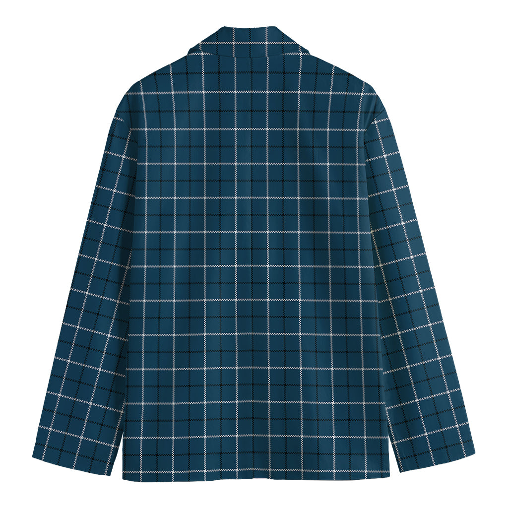 Deep Blue Tattersall Pattern Print Men's Cotton Blazer