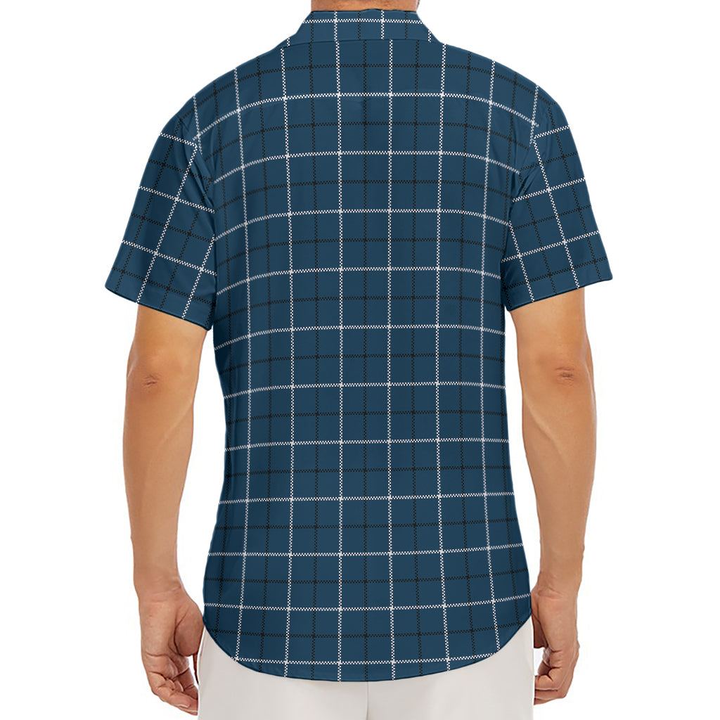 Deep Blue Tattersall Pattern Print Men's Deep V-Neck Shirt