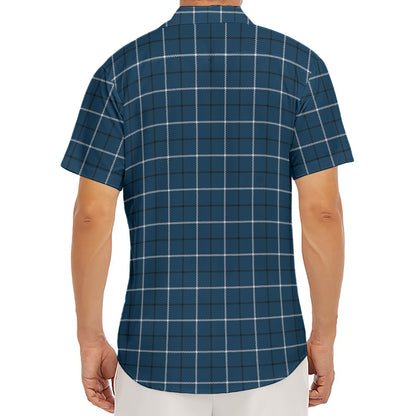 Deep Blue Tattersall Pattern Print Men's Deep V-Neck Shirt