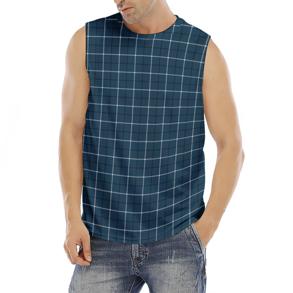 Deep Blue Tattersall Pattern Print Men's Fitness Tank Top