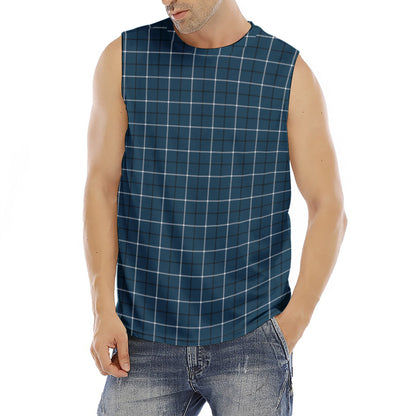 Deep Blue Tattersall Pattern Print Men's Fitness Tank Top