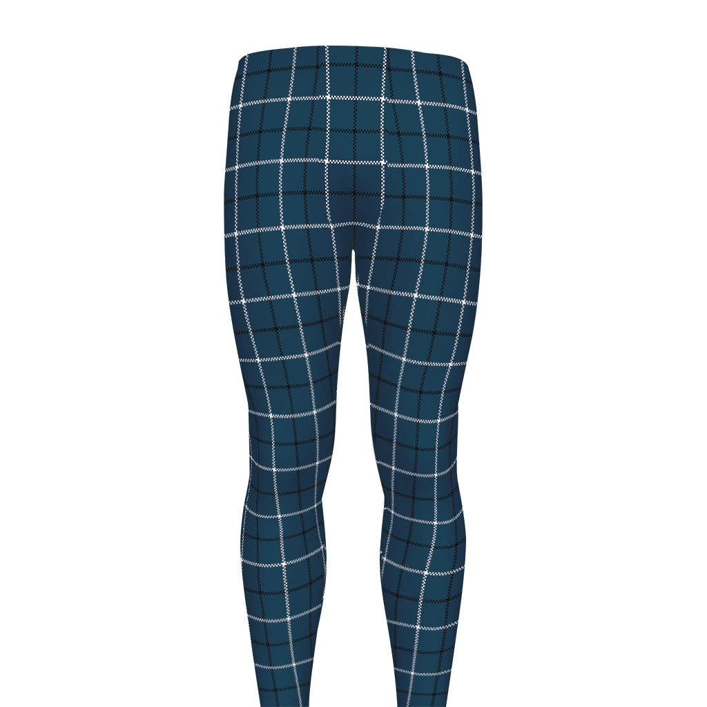 Deep Blue Tattersall Pattern Print Men's leggings
