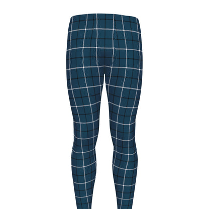 Deep Blue Tattersall Pattern Print Men's leggings