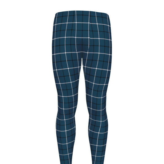 Deep Blue Tattersall Pattern Print Men's leggings