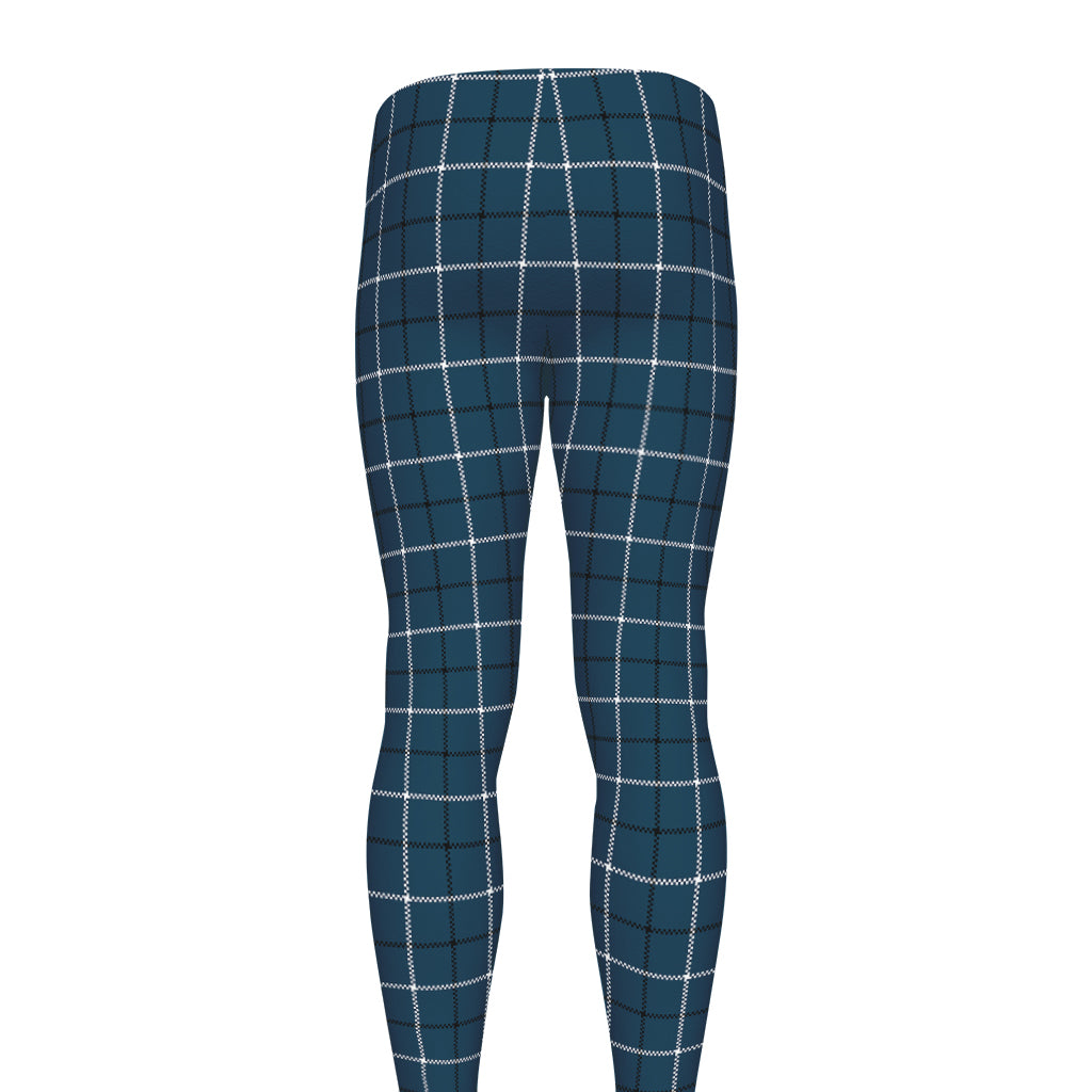 Deep Blue Tattersall Pattern Print Men's leggings