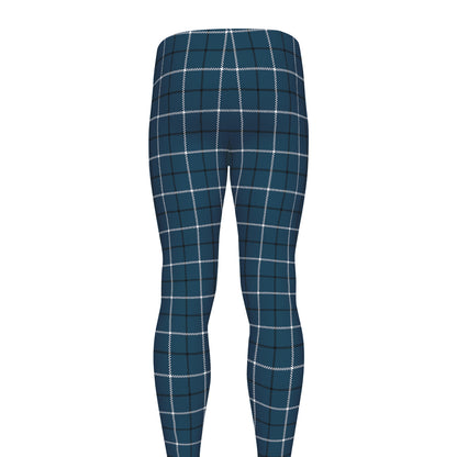 Deep Blue Tattersall Pattern Print Men's leggings
