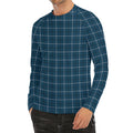 Deep Blue Tattersall Pattern Print Men's Long Sleeve Rash Guard