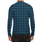 Deep Blue Tattersall Pattern Print Men's Long Sleeve Rash Guard