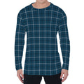 Deep Blue Tattersall Pattern Print Men's Long Sleeve T-Shirt