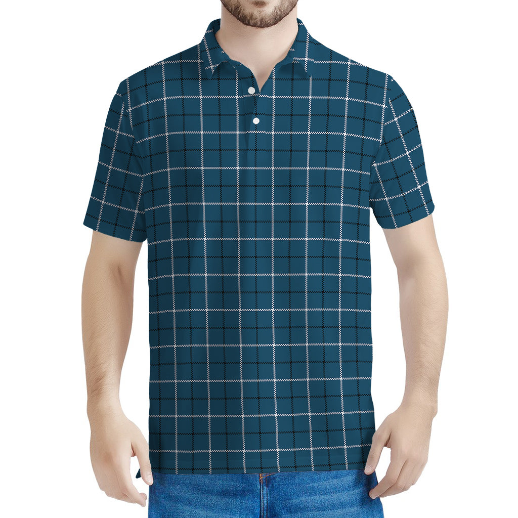 Deep Blue Tattersall Pattern Print Men's Polo Shirt