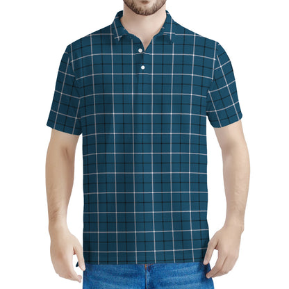 Deep Blue Tattersall Pattern Print Men's Polo Shirt