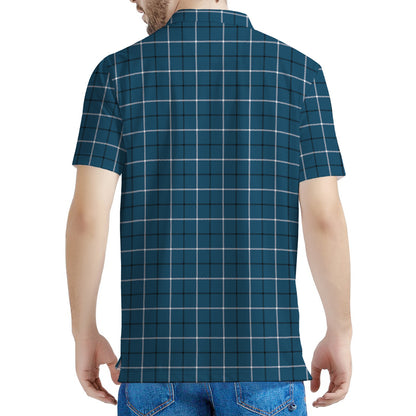 Deep Blue Tattersall Pattern Print Men's Polo Shirt